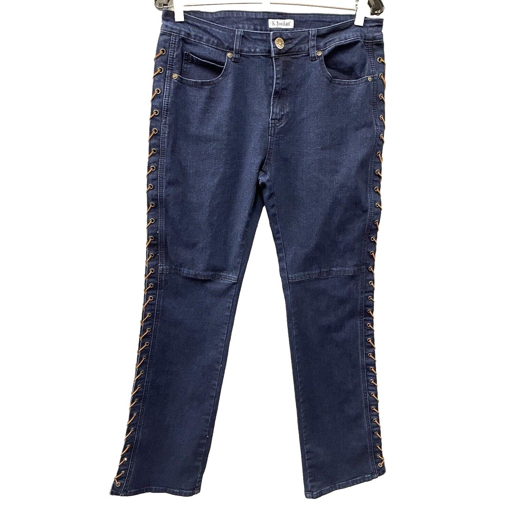 K.Jordan Womens size 12‎ Lace up Sides Stretch Bootcut Denim Jeans 32" x 30"